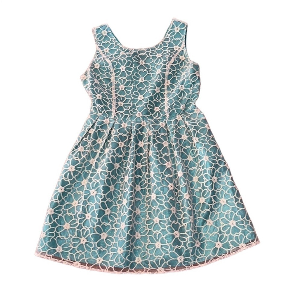 Whisper women’s turquoise and cream dress with lace Size Medium